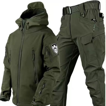 Men's Polyester Thermal Outfit | Hooded Jacket and Cargo Pants | Warm Wind-Repellent Active Wear