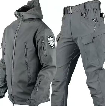 Men's Polyester Thermal Outfit | Hooded Jacket and Cargo Pants | Warm Wind-Repellent Active Wear
