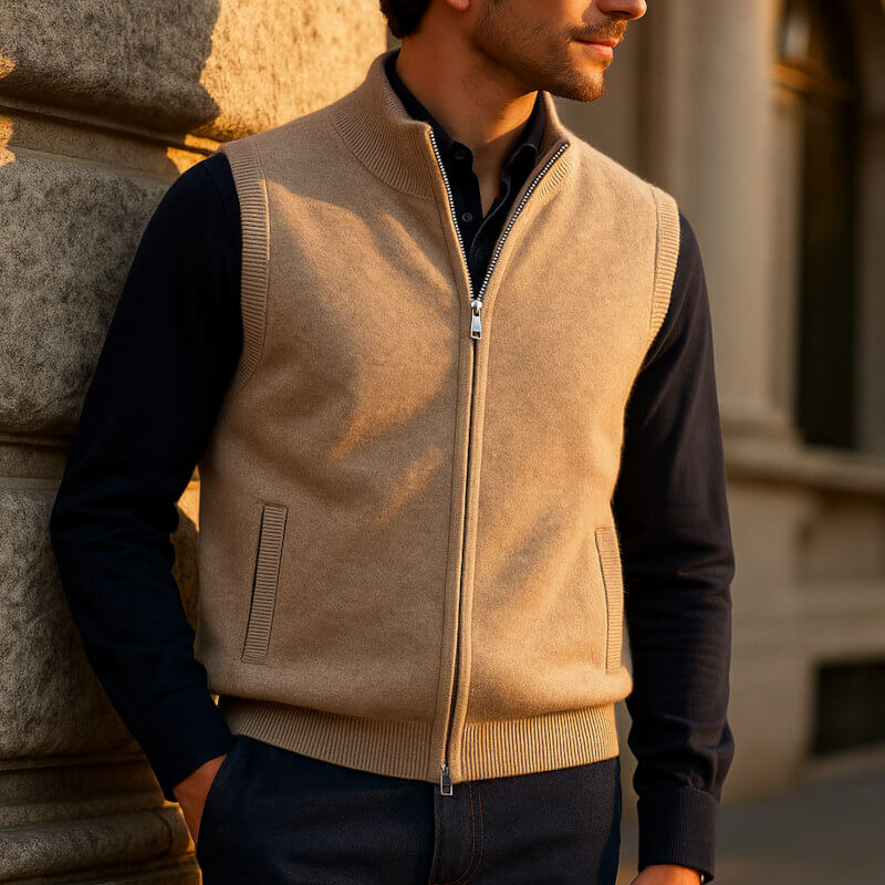 Men's Pure Cashmere Zip Vest | Soft Lightweight Layering Piece for Winter 0