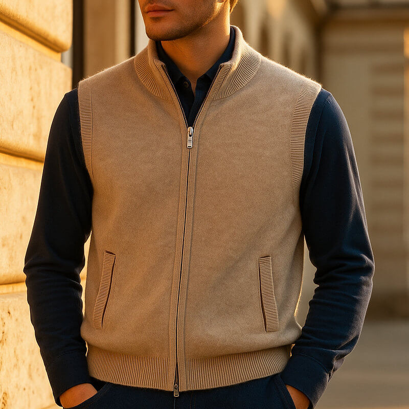 Men's Pure Cashmere Zip Vest | Soft Lightweight Layering Piece for Winter 1