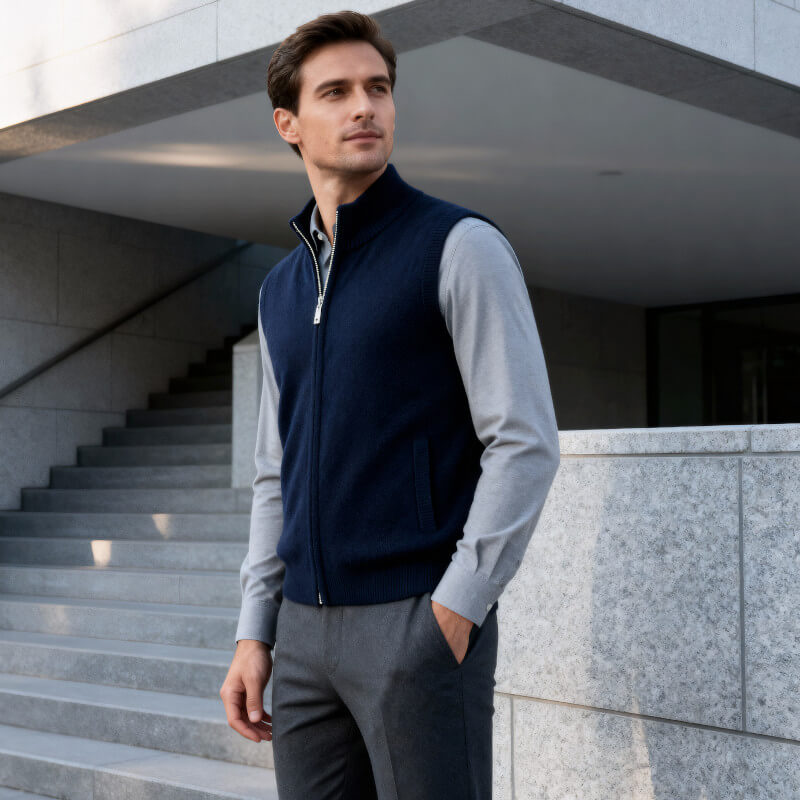 Men's Pure Cashmere Zip Vest | Soft Lightweight Layering Piece for Winter 2