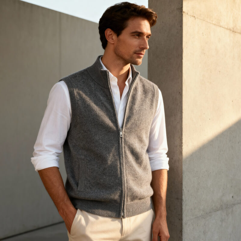 Men's Pure Cashmere Zip Vest | Soft Lightweight Layering Piece for Winter 3