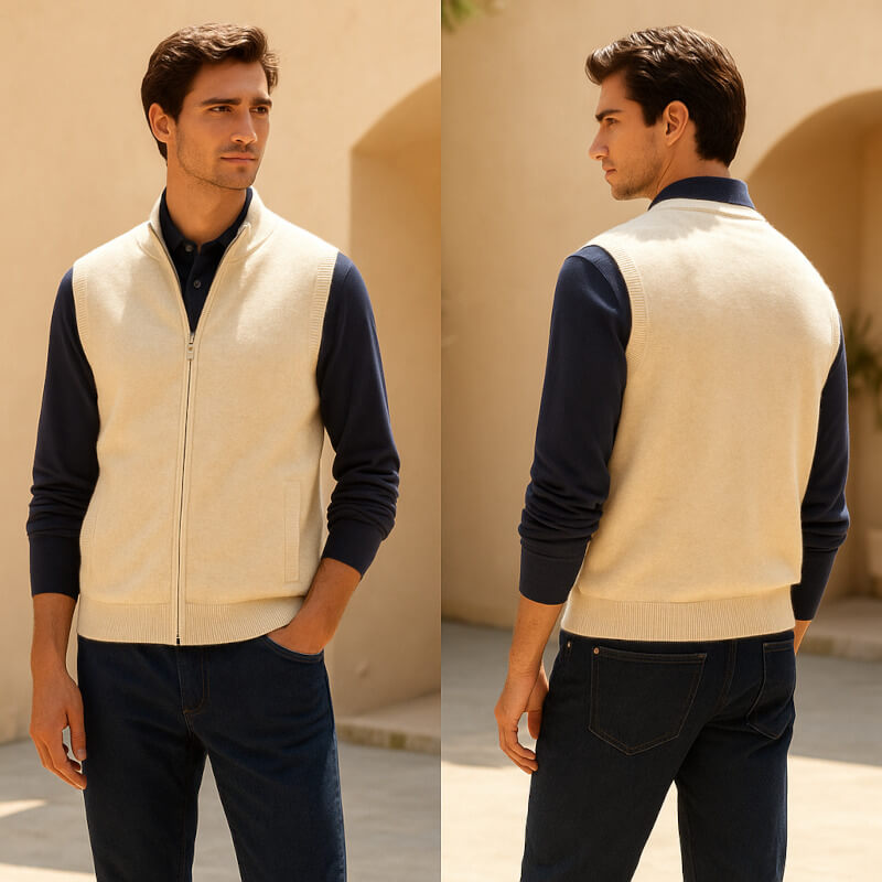 Men's Pure Cashmere Zip Vest | Soft Lightweight Layering Piece for Winter 5