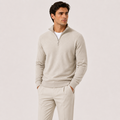 Men's Quarter Zip Sweater Lightweight Knit Pullover Classic Neutral