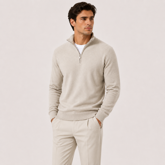 Men's Quarter Zip Sweater Lightweight Knit Pullover Classic Neutral
