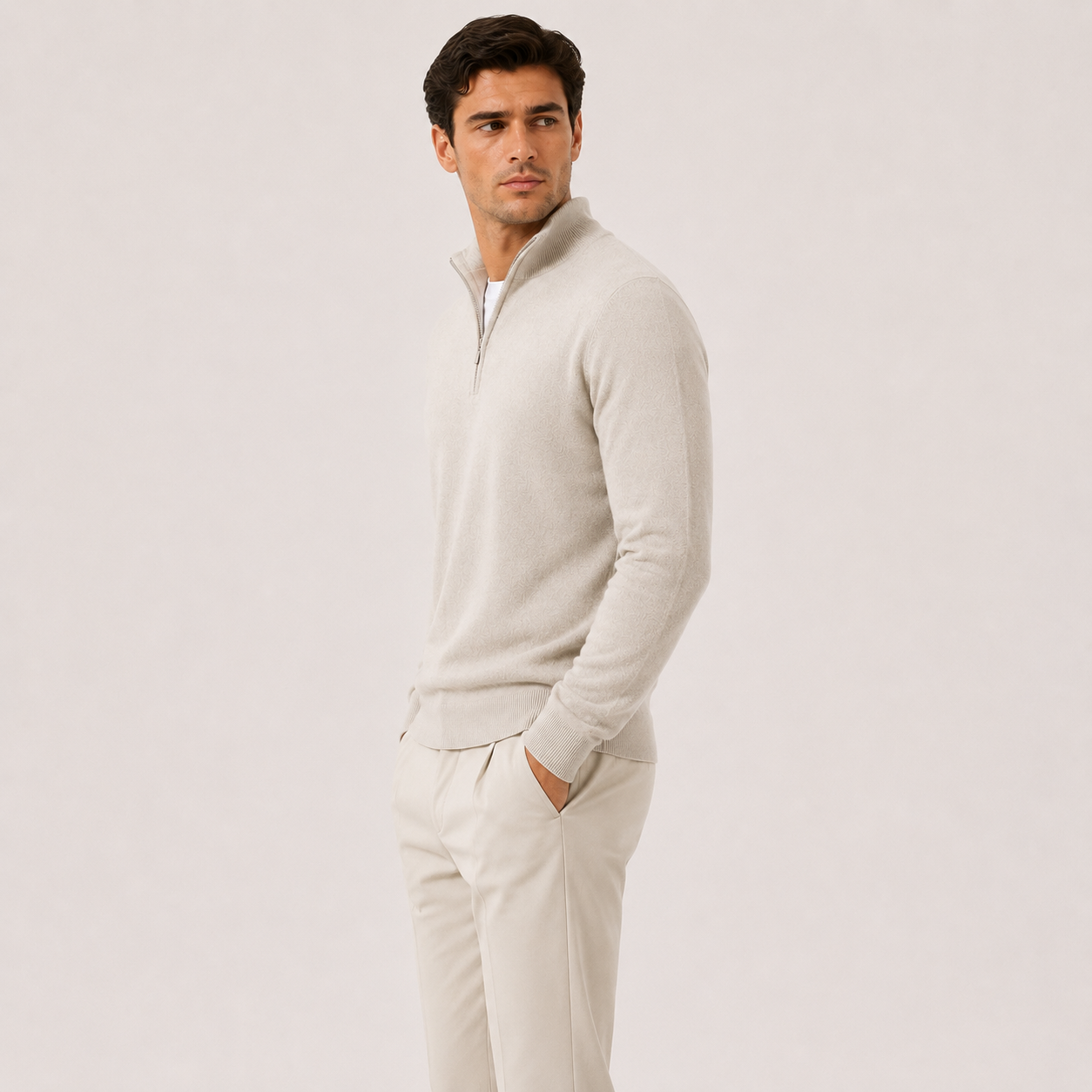 Men's Quarter Zip Sweater Lightweight Knit Pullover Classic Neutral