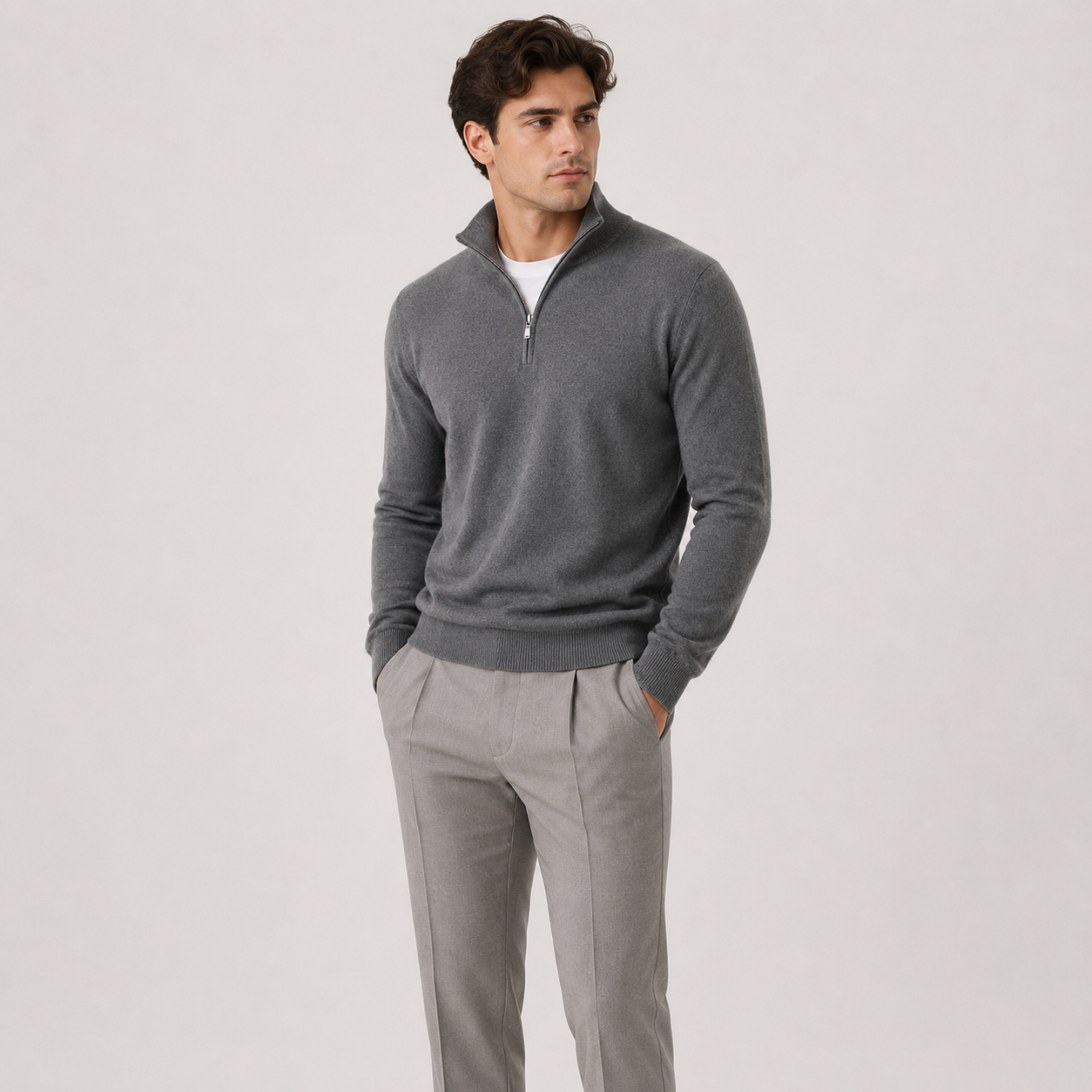 Men's Quarter Zip Sweater Lightweight Knit Pullover Classic Neutral