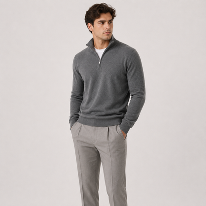 Men's Quarter Zip Sweater Lightweight Knit Pullover Classic Neutral