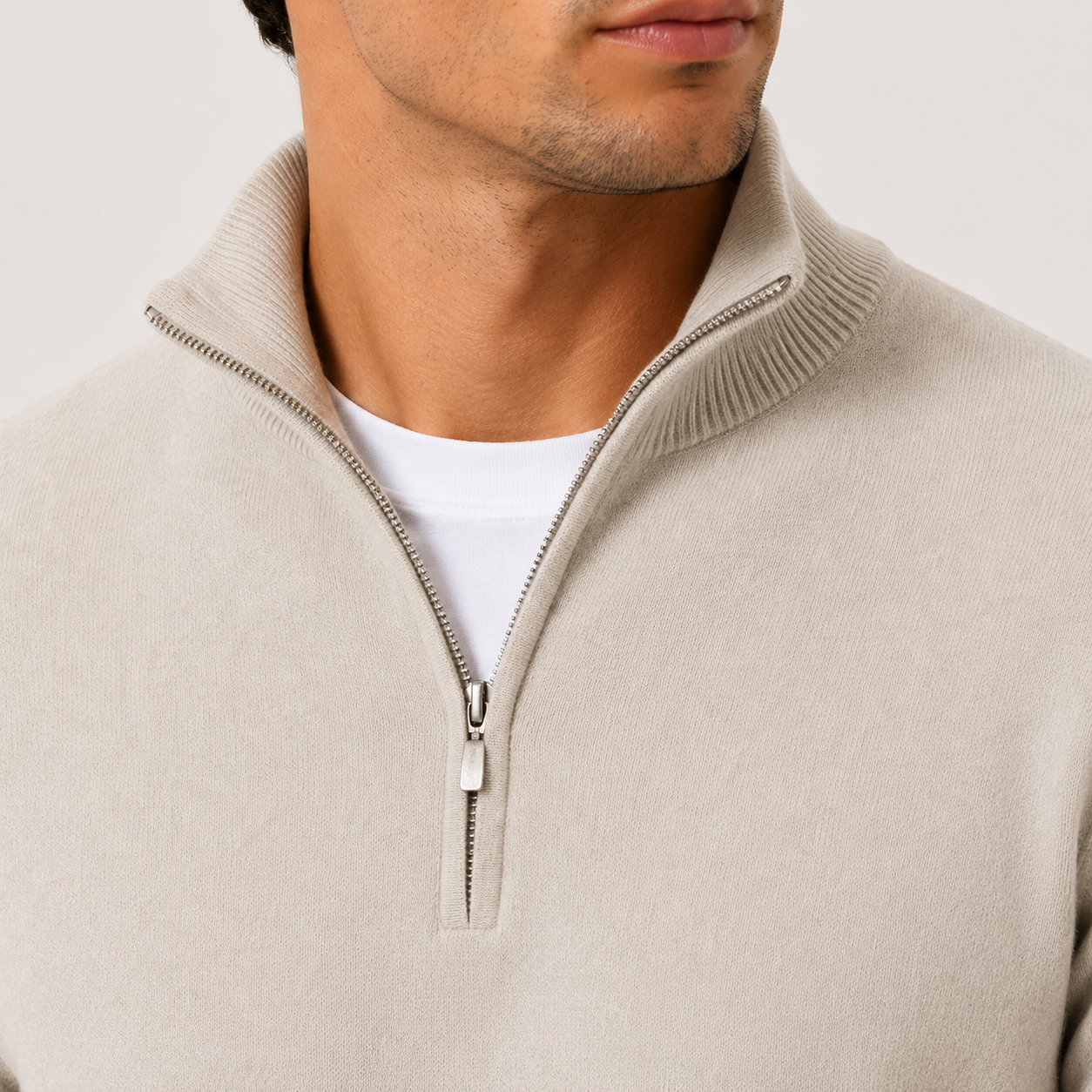 Men's Quarter Zip Sweater Lightweight Knit Pullover Classic Neutral
