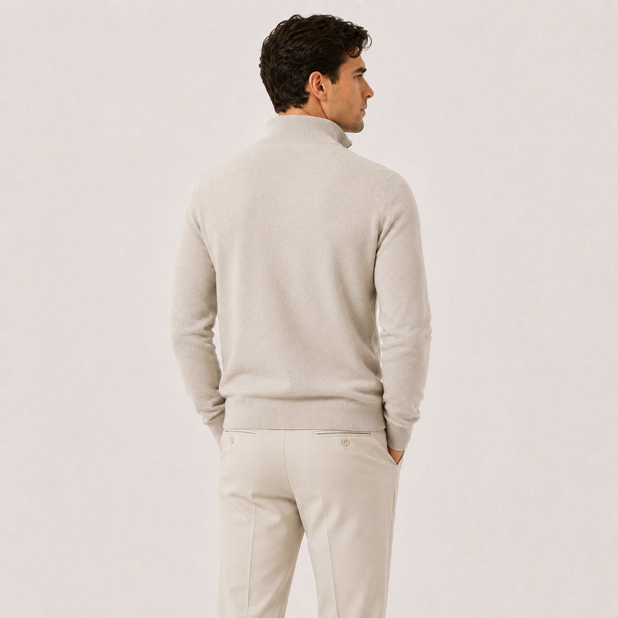Men's Quarter Zip Sweater Lightweight Knit Pullover Classic Neutral