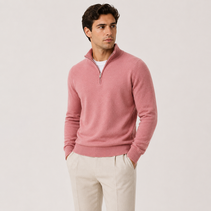Men's Quarter Zip Sweater Lightweight Knit Pullover Classic Neutral