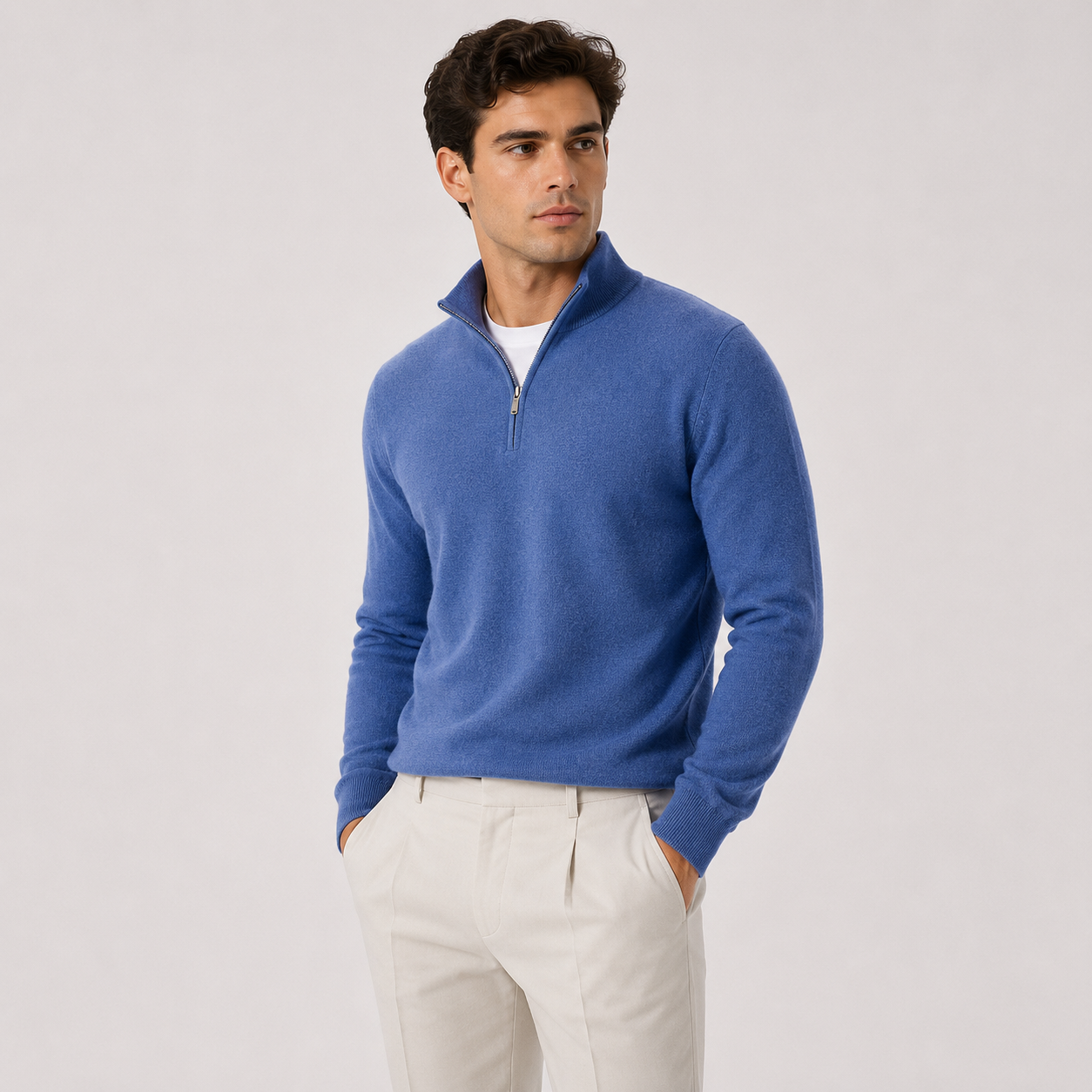Men's Quarter Zip Sweater Lightweight Knit Pullover Classic Neutral
