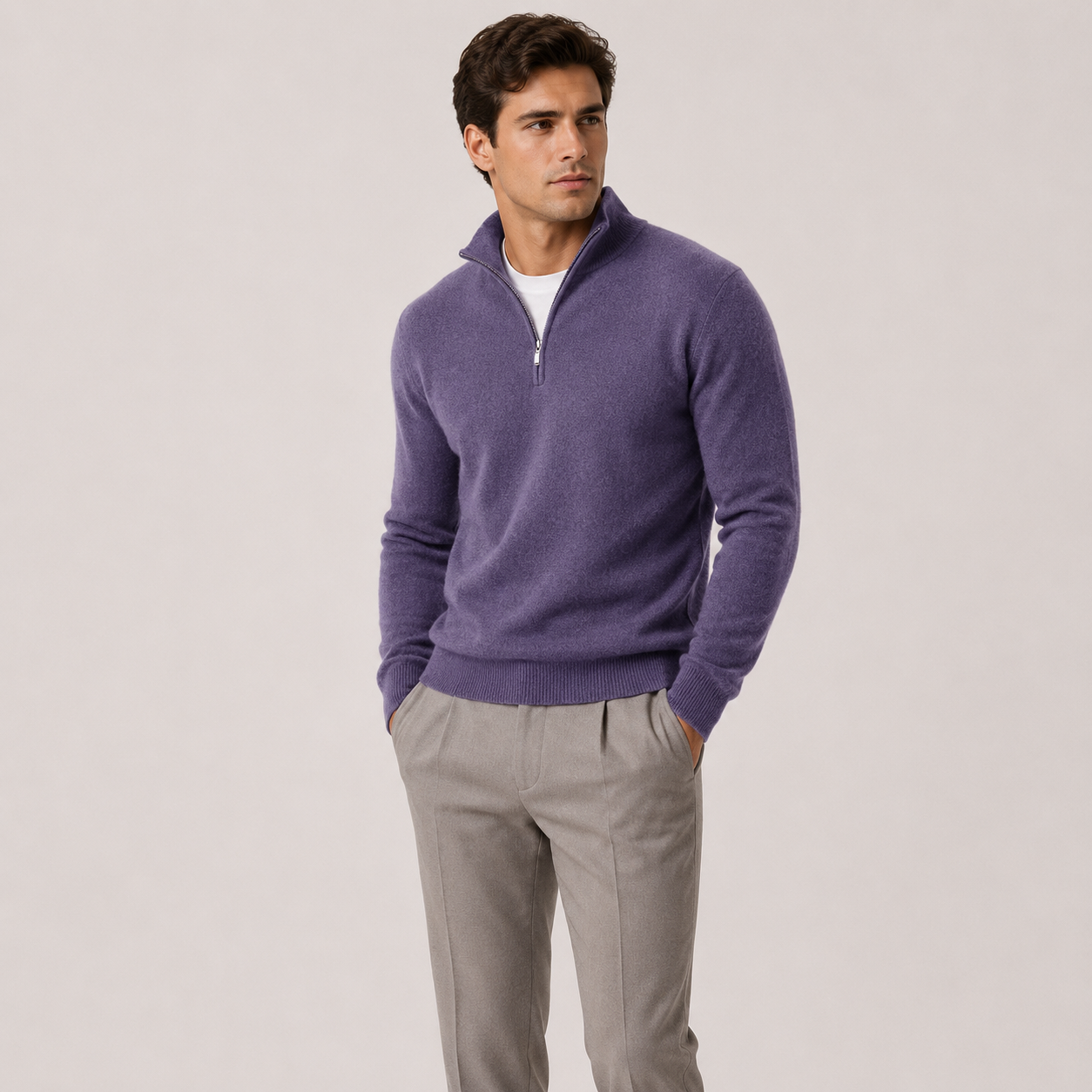 Men's Quarter Zip Sweater Lightweight Knit Pullover Classic Neutral