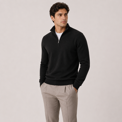 Men's Quarter Zip Sweater Lightweight Knit Pullover Classic Neutral