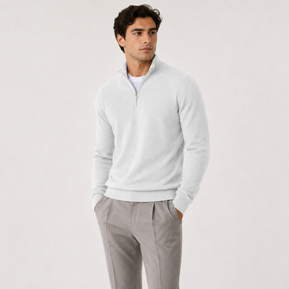 Men's Quarter Zip Sweater Lightweight Knit Pullover Classic Neutral