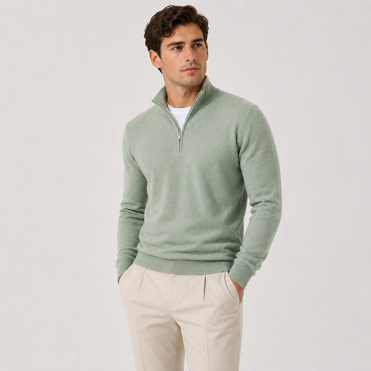 Men's Quarter Zip Sweater Lightweight Knit Pullover Classic Neutral