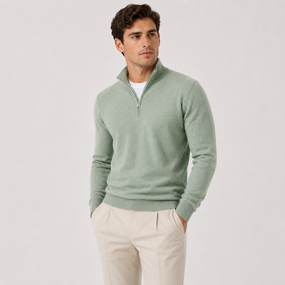 Men's Quarter Zip Sweater Lightweight Knit Pullover Classic Neutral