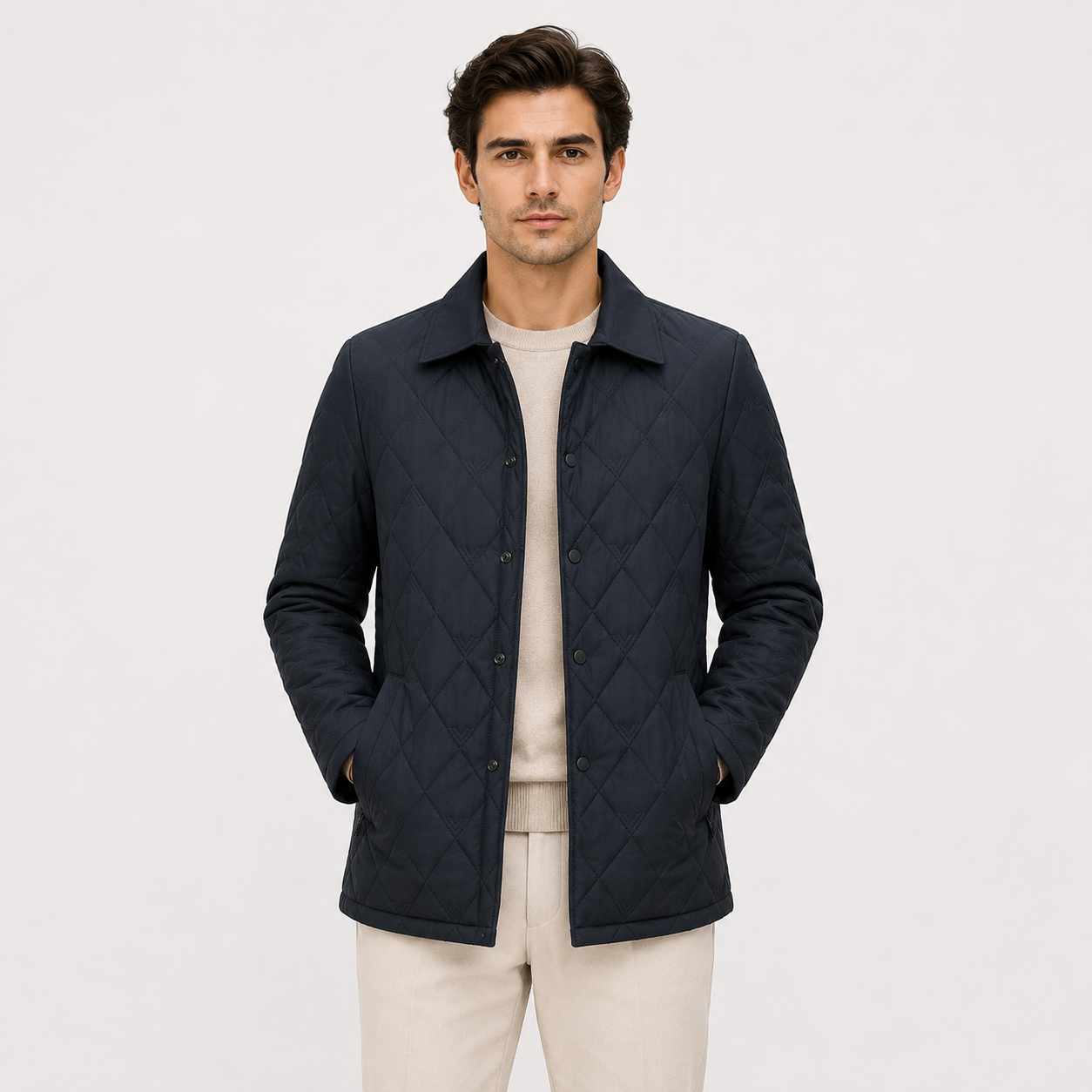 Men's Quilted Puffer Jacket Black Insulated Polyester