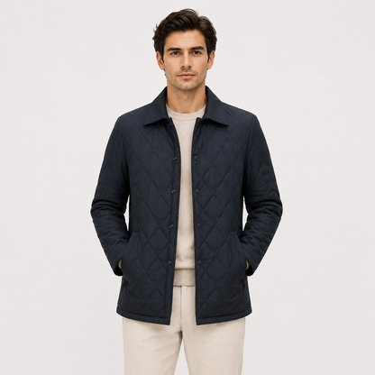 Men's Quilted Puffer Jacket Black Insulated Polyester