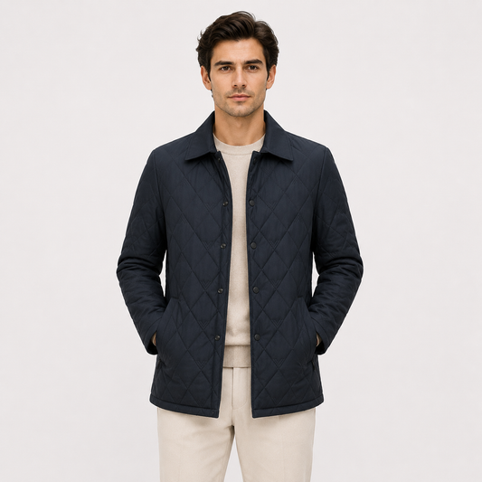 Men's Quilted Puffer Jacket Black Insulated Polyester