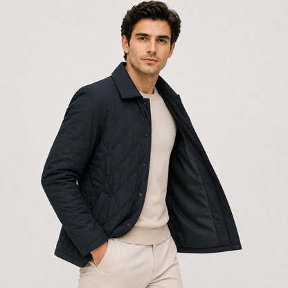 Men's Quilted Puffer Jacket Black Insulated Polyester