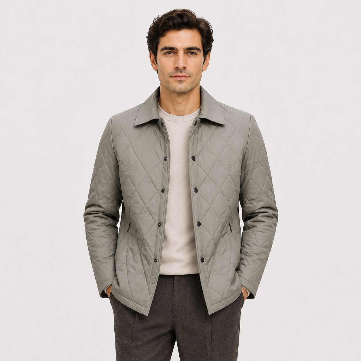 Men's Quilted Puffer Jacket Black Insulated Polyester