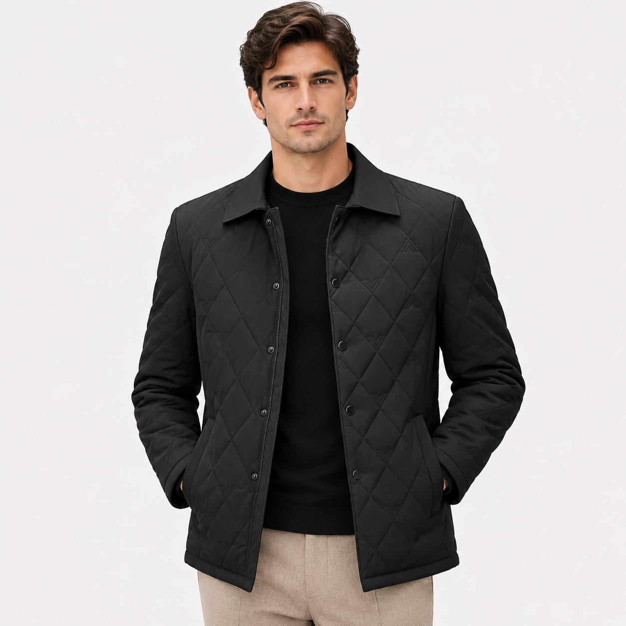 Men's Quilted Puffer Jacket Black Insulated Polyester