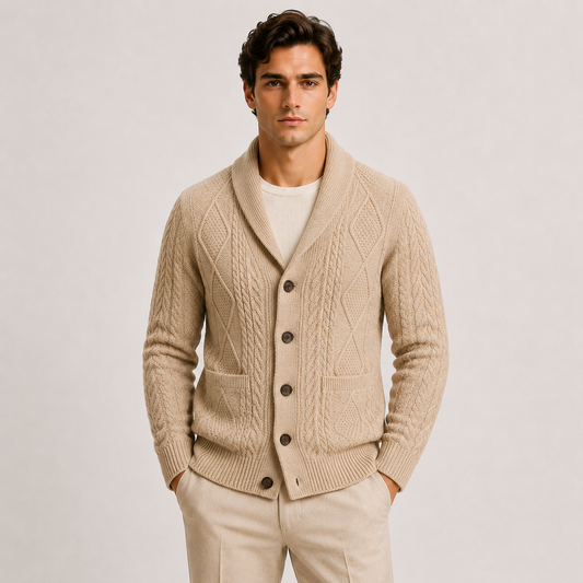 Men's Shawl Collar Cardigan Black Soft Knit Cable Knit Sweater
