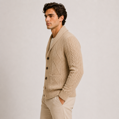 Men's Shawl Collar Cardigan Black Soft Knit Cable Knit Sweater