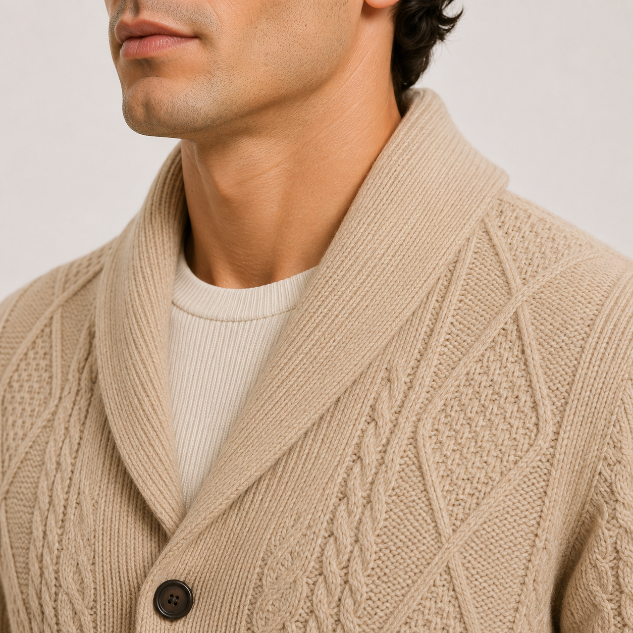 Men's Shawl Collar Cardigan Black Soft Knit Cable Knit Sweater
