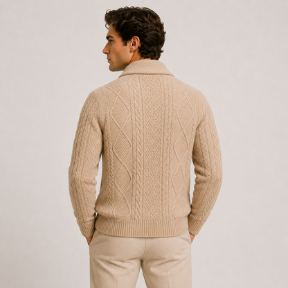 Men's Shawl Collar Cardigan Black Soft Knit Cable Knit Sweater