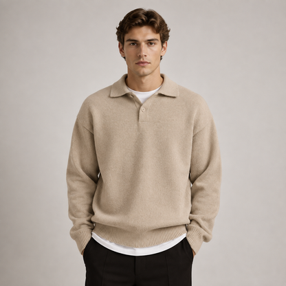 Men's Soft Knit Polo Sweater | Casual Warm Long Sleeve Top 0