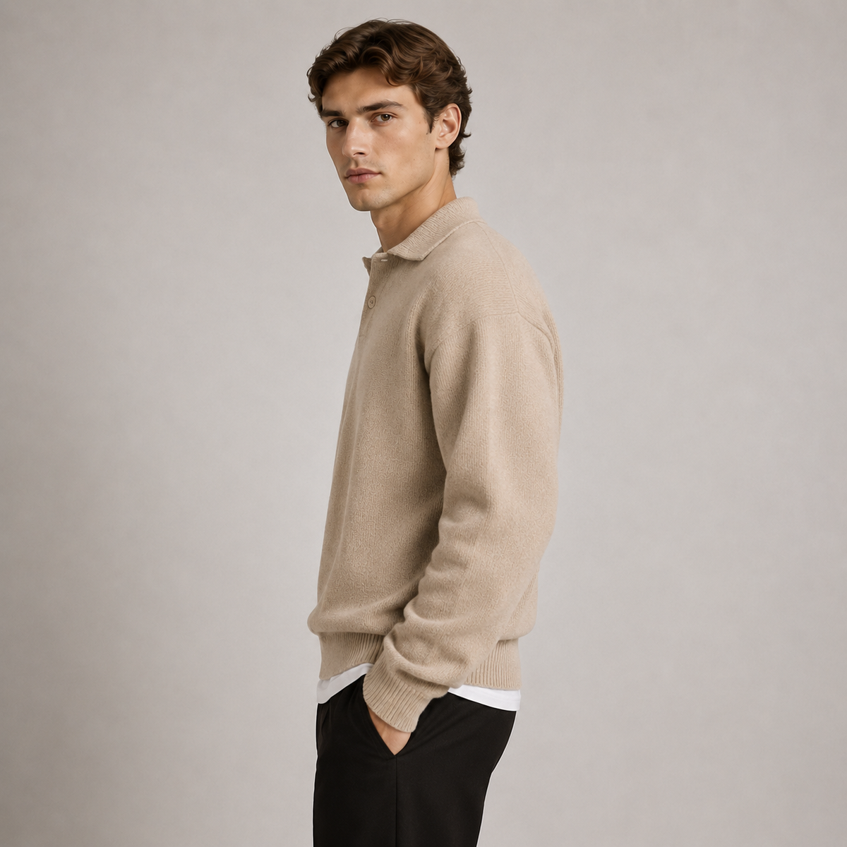 Men's Soft Knit Polo Sweater | Casual Warm Long Sleeve Top 1