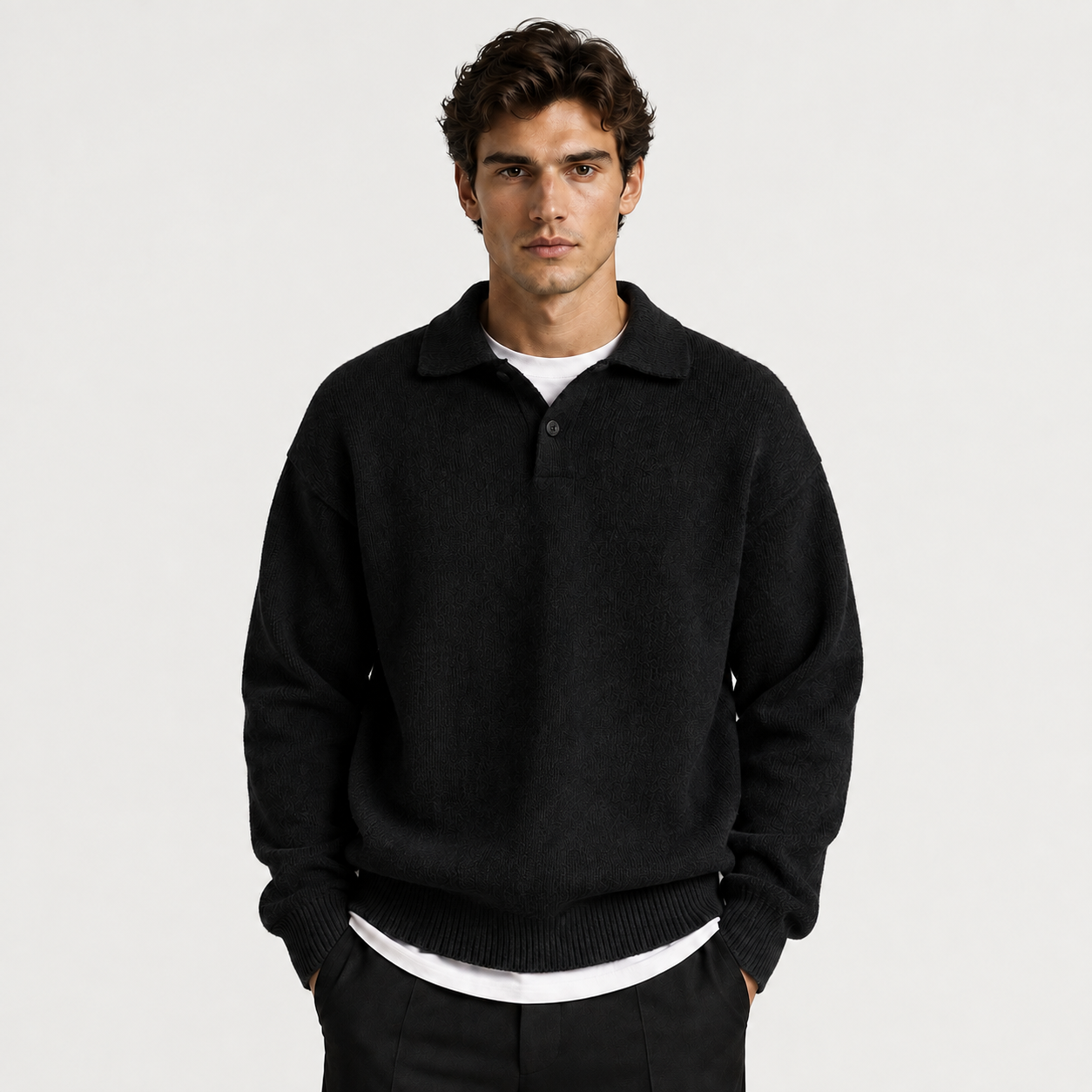Men's Soft Knit Polo Sweater | Casual Warm Long Sleeve Top 4