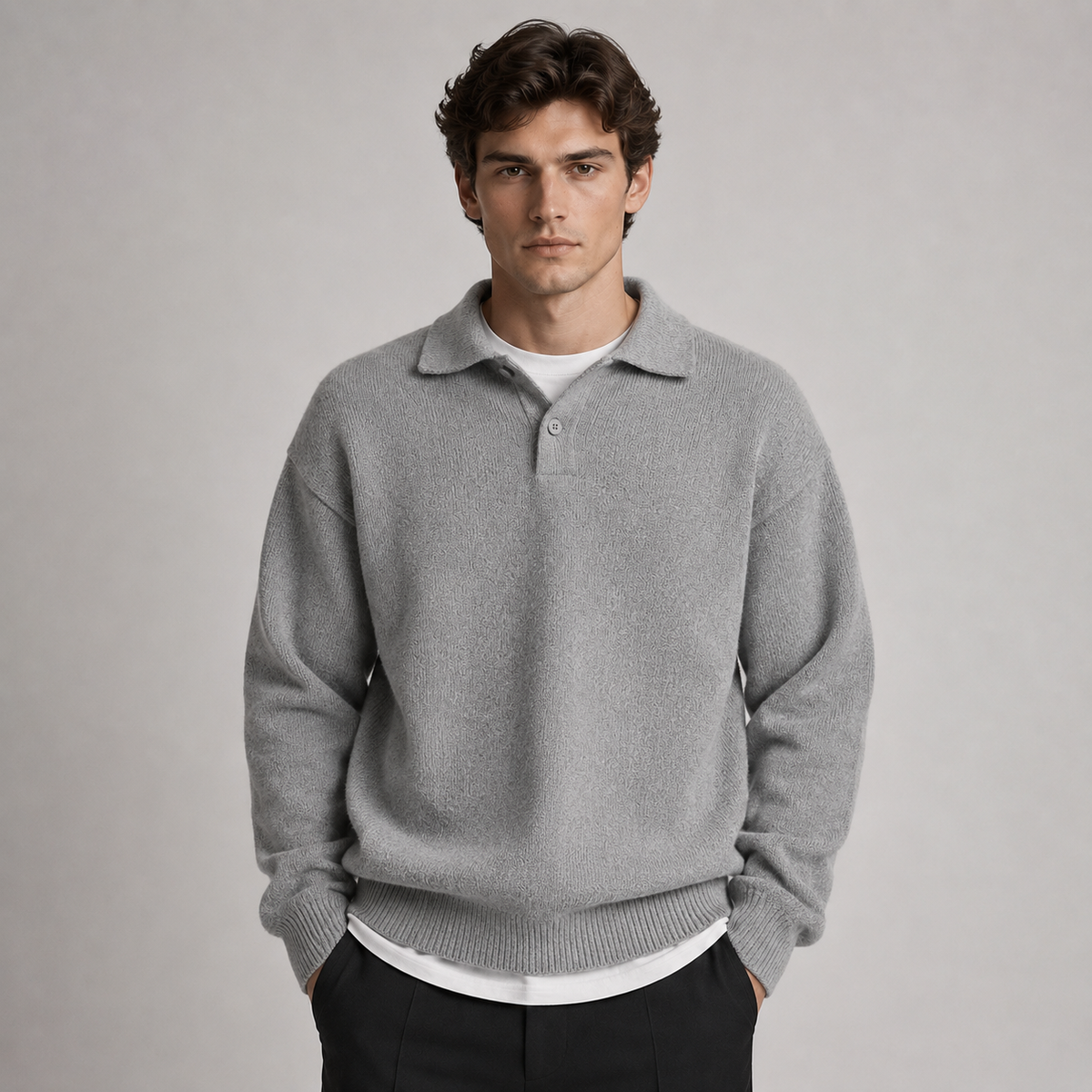 Men's Soft Knit Polo Sweater | Casual Warm Long Sleeve Top 5