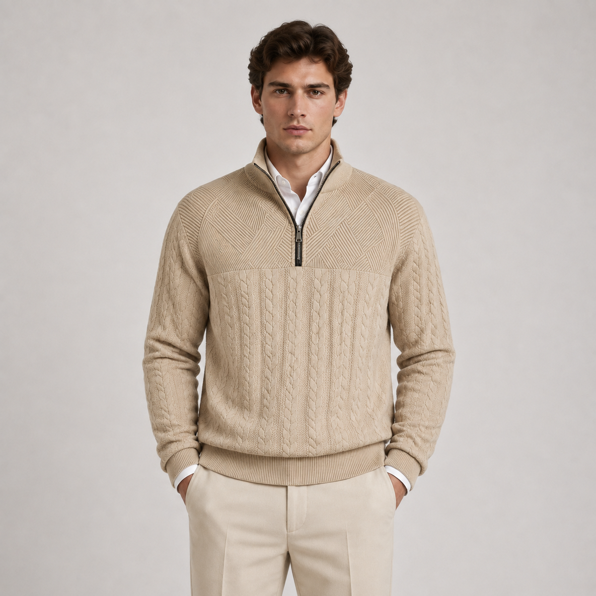 Men's Soft Ribbed Knit Sweater | Quarter-Zip Pullover for Everyday Comfort 0