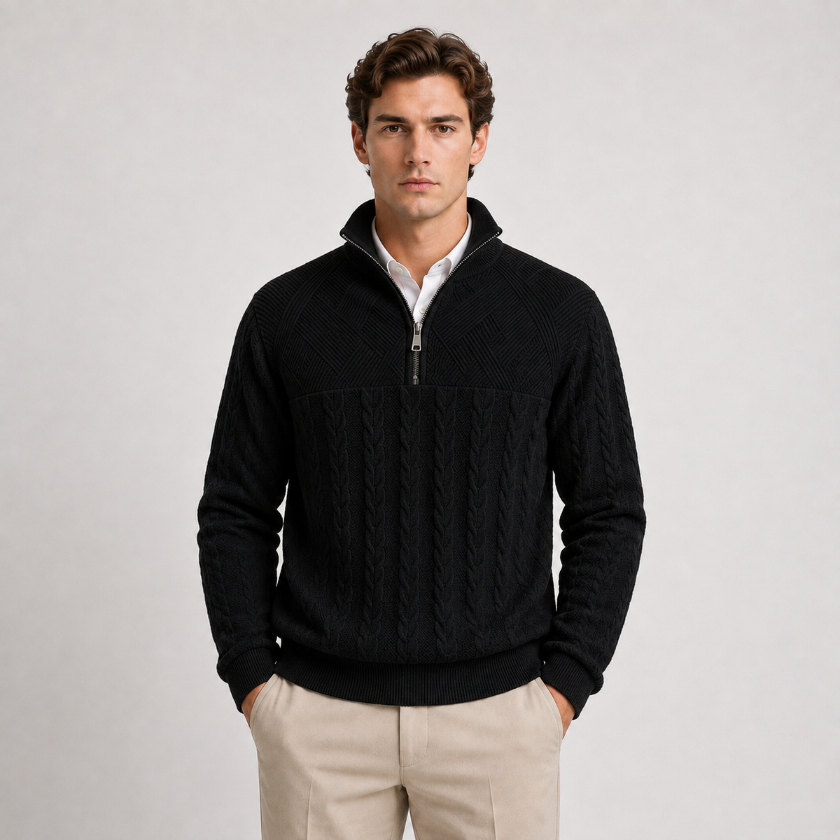 Men's Soft Ribbed Knit Sweater | Quarter-Zip Pullover for Everyday Comfort 6