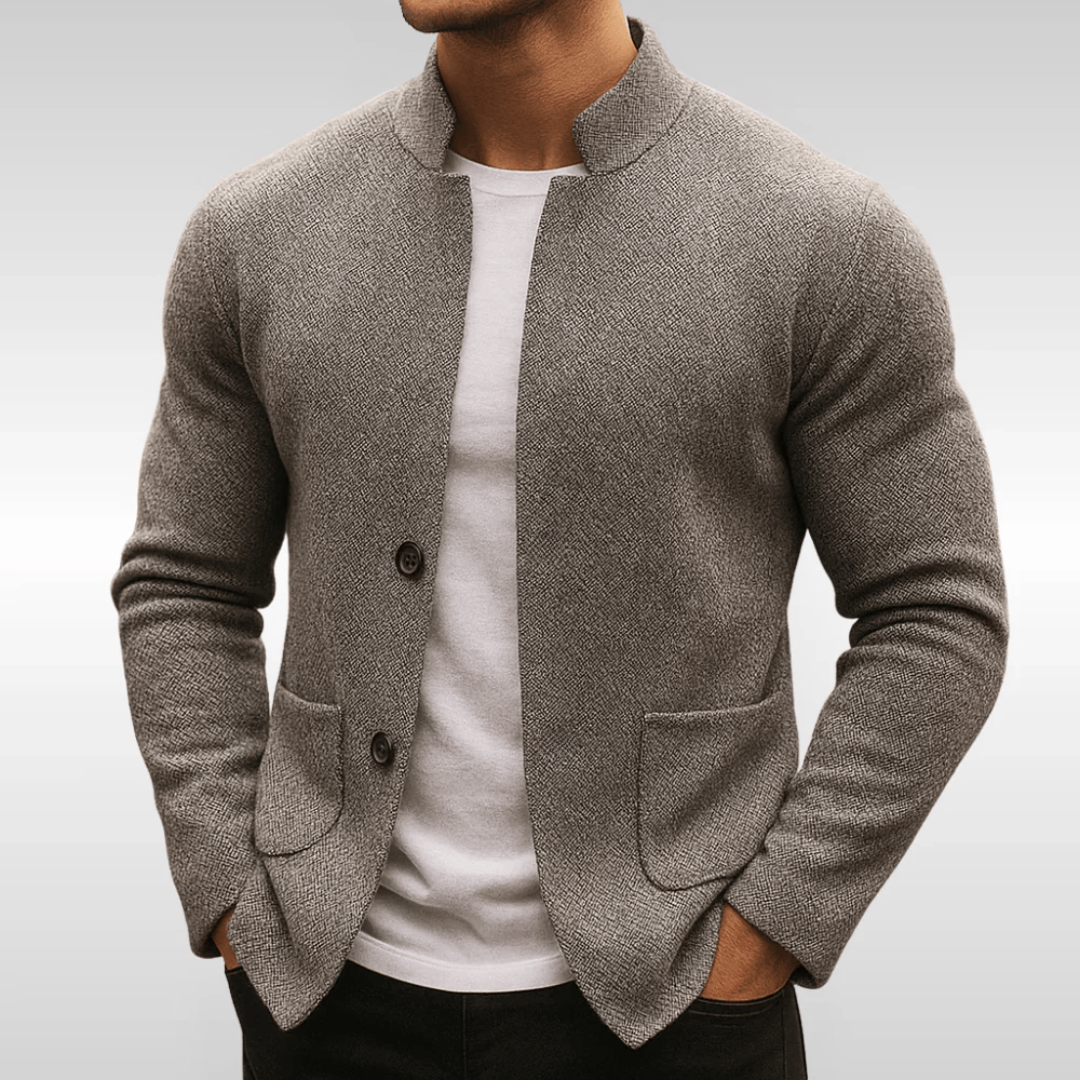 Men's Textured Knit Cardigan | Modern Slim Fit Layering Piece with Mandarin Collar 0
