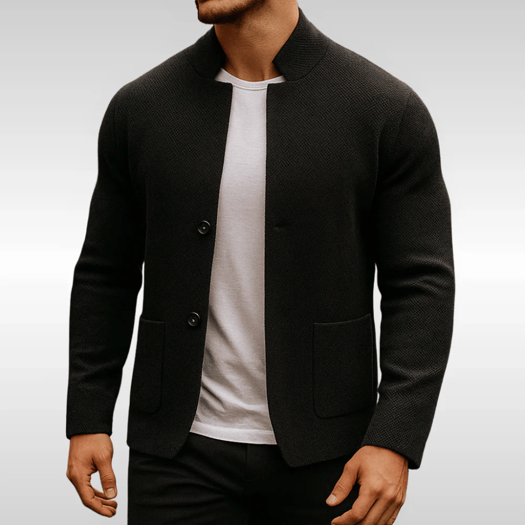 Men's Textured Knit Cardigan | Modern Slim Fit Layering Piece with Mandarin Collar 2