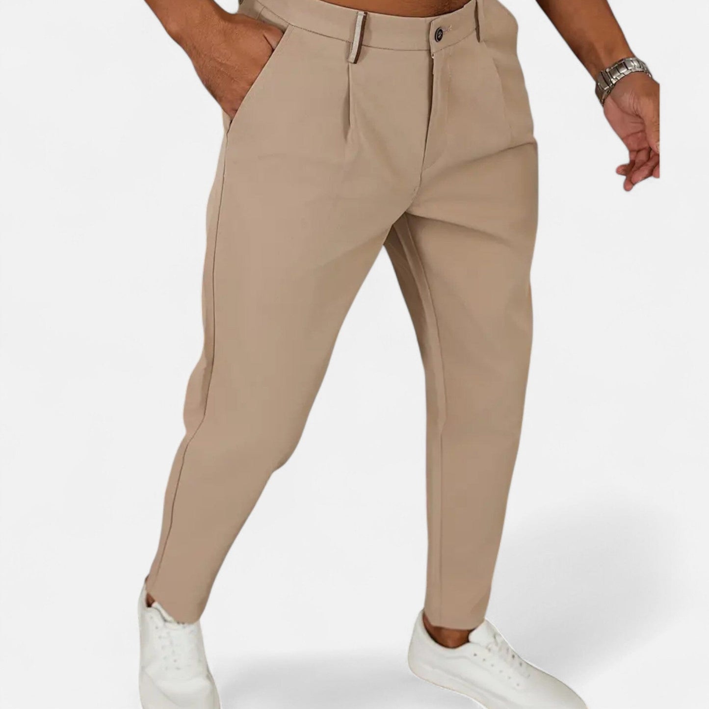 Men's Trousers Beige Wool Blend Classic Pleated Business Pants