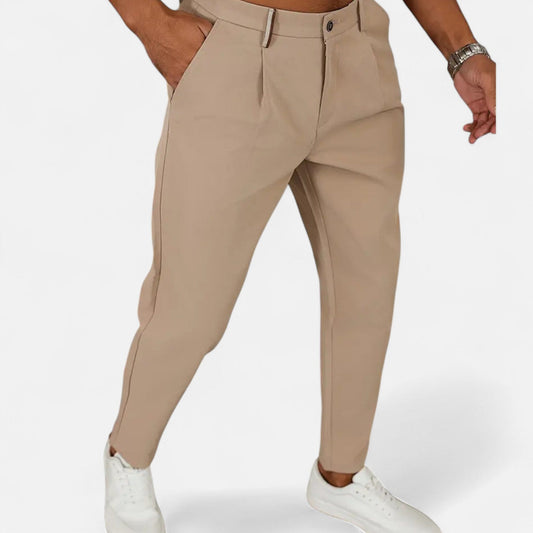 Men's Trousers Beige Wool Blend Classic Pleated Business Pants