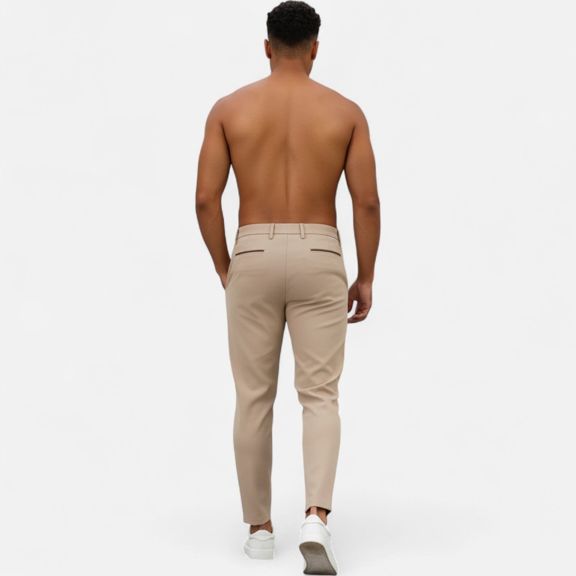 Men's Trousers Beige Wool Blend Classic Pleated Business Pants