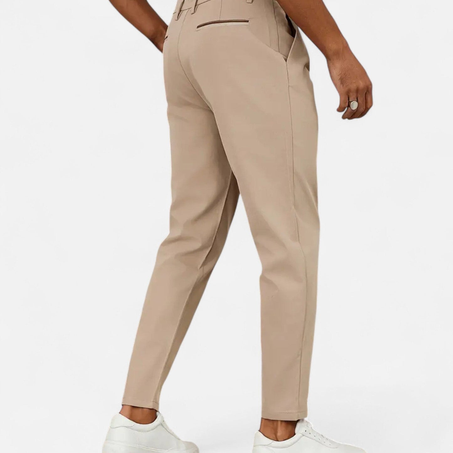 Men's Trousers Beige Wool Blend Classic Pleated Business Pants