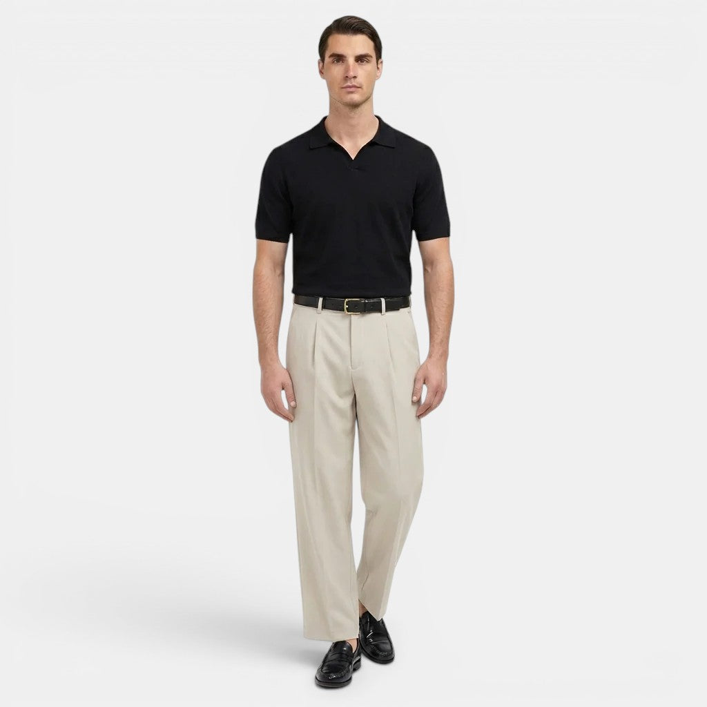 Men's Trousers Pleated Straight Leg Tailored Fit Cotton
