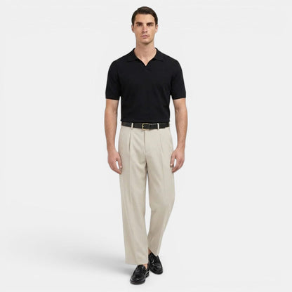 Men's Trousers Pleated Straight Leg Tailored Fit Cotton