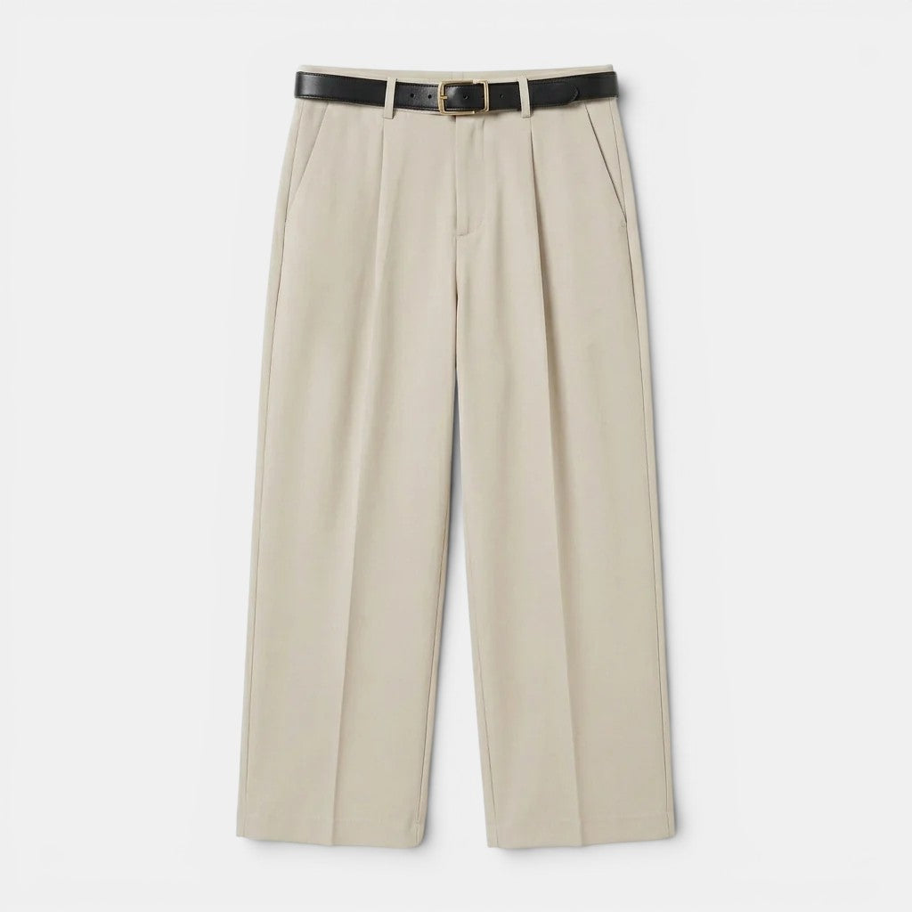 Men's Trousers Pleated Straight Leg Tailored Fit Cotton