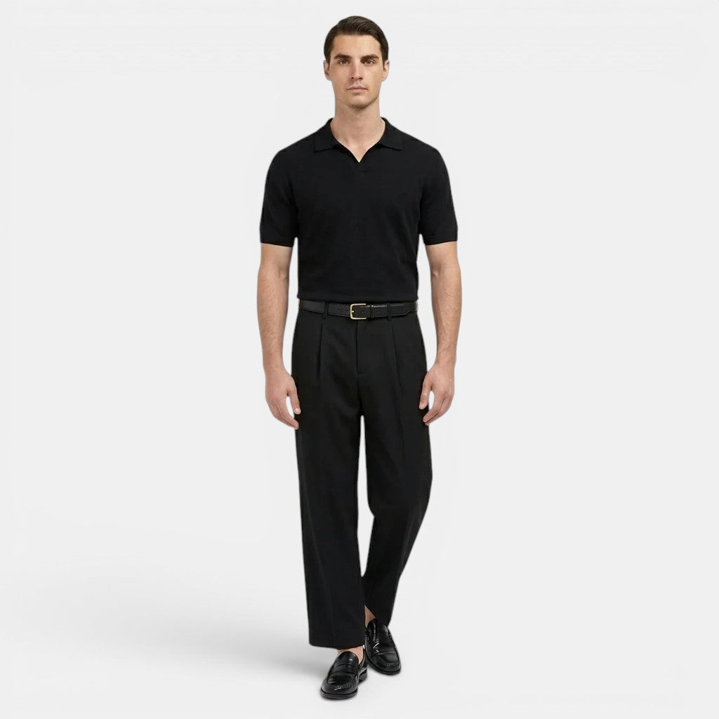 Men's Trousers Pleated Straight Leg Tailored Fit Cotton