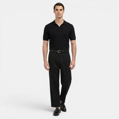 Men's Trousers Pleated Straight Leg Tailored Fit Cotton