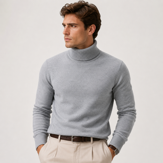 Men's Turtleneck Sweater Black Wool Blend