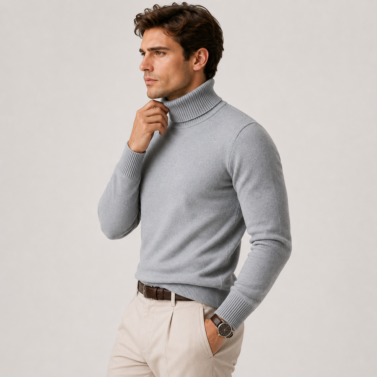 Men's Turtleneck Sweater Black Wool Blend